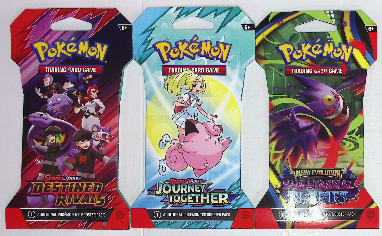 3 COUNT: 1 - Pokemon Journey Together, 1 - 2025 Mega Evolutions & 1 - PHANTASMAL FLAMES BOOSTER (1 of 1)