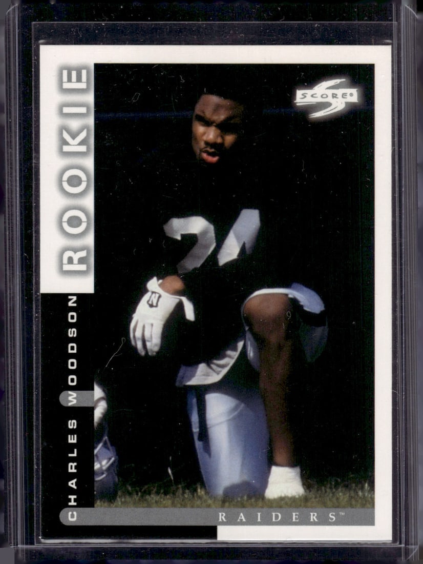 Charles Woodson Rookie Card 1998 Score #236 Raiders: Panini Select, Prizm, Mosaic, Contenders, Zenith, Phoenix, Illusions, Absolute, Rookie NFL Sports Trading Cards, SP, SSP, Cards, Football Cards for Sale Near Me, Superbowl & Hall of Fame Player Cards,