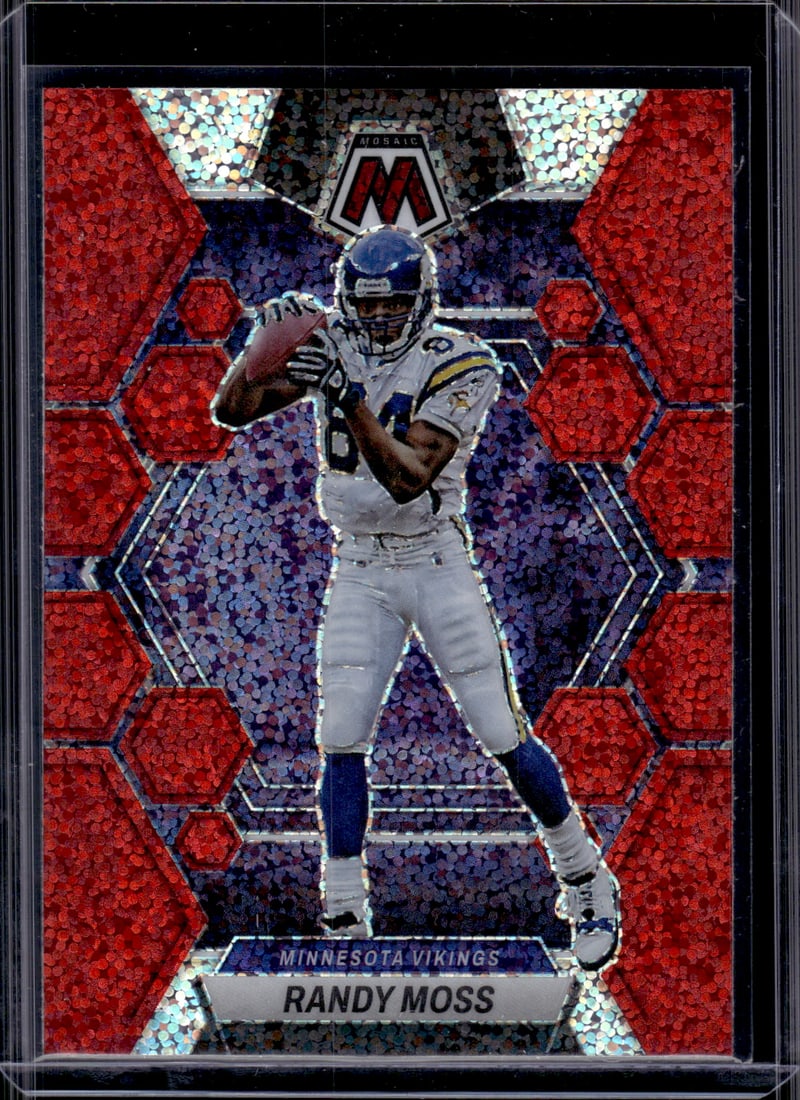 Randy Moss Red Sparkle Prizm SP 2023 Panini Mosaic #155 Minnesota Vikings: Panini Select, Prizm, Mosaic, Contenders, Zenith, Phoenix, Illusions, Absolute, Rookie NFL Sports Trading Cards, SP, SSP, Cards, Football Cards for Sale Near Me, Superbowl & Hall of Fame Player Cards,
