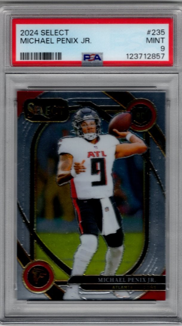 Michael Penix Jr. Rookie Card Club Level 2024 Select #235 PSA 9 Atlanta Falcons: Panini Select, Prizm, Mosaic, Contenders, Zenith, Phoenix, Illusions, Absolute, Rookie NFL Sports Trading Cards, SP, SSP, Cards, Football Cards for Sale Near Me, Superbowl & Hall of Fame Player Cards,
