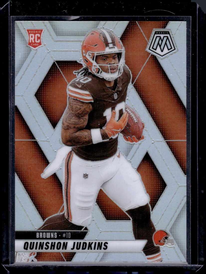Quinshon Judkins Rookie Card Silver Prizm 2025 Mosaic #365 Cleveland Browns, OSU: Panini Select, Prizm, Mosaic, Contenders, Zenith, Phoenix, Illusions, Absolute, Rookie NFL Sports Trading Cards, SP, SSP, Cards, Football Cards for Sale Near Me, Superbowl & Hall of Fame Player Cards,