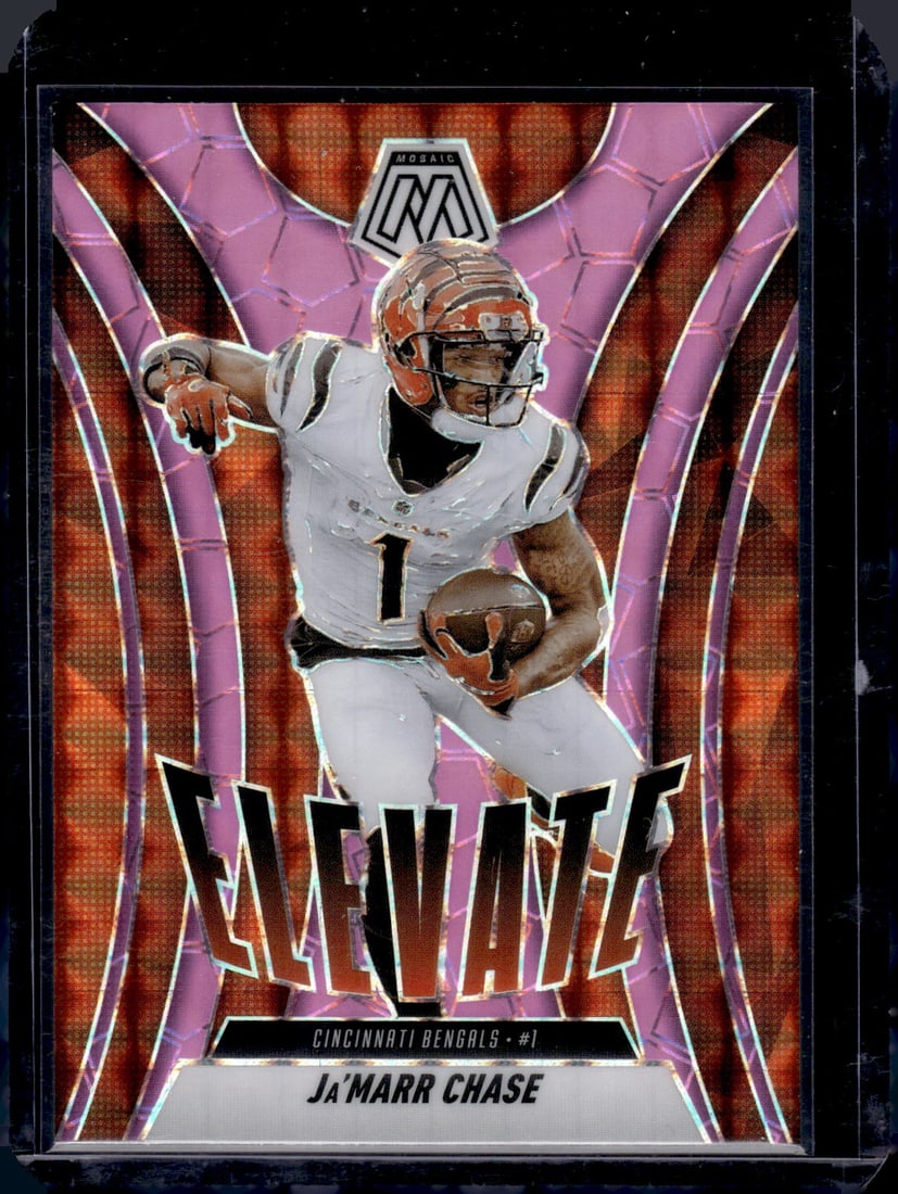 Ja'Marr Chase Elevate Pink Fluorescent 2025 Mosaic #14 Cincinnati Bengals: Panini Select, Prizm, Mosaic, Contenders, Zenith, Phoenix, Illusions, Absolute, Rookie NFL Sports Trading Cards, SP, SSP, Cards, Football Cards for Sale Near Me, Superbowl & Hall of Fame Player Cards,