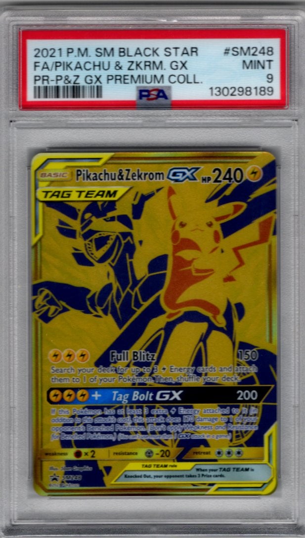 2021 Pokemon Sun & Moon Promo Pikachu & Zekrom GX #SM248 PSA 9: Pokemon Trading Card Game Cards, Charizard, Pikachu, Mewtwo, Reverse Holo, Holo Rare, Secret Rare Cards, Full Art Cards, Eevee, Ultra Rare Card, Illustration Rare, Special Illustration Rare SIR