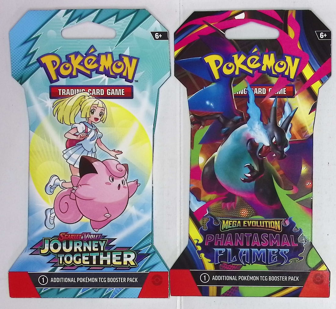 2 COUNT: 1 - 2025 Pokemon Journey Together Booster Pack & 1 - 2025 Phantasmal Flames Booster Pack (1 of 1)