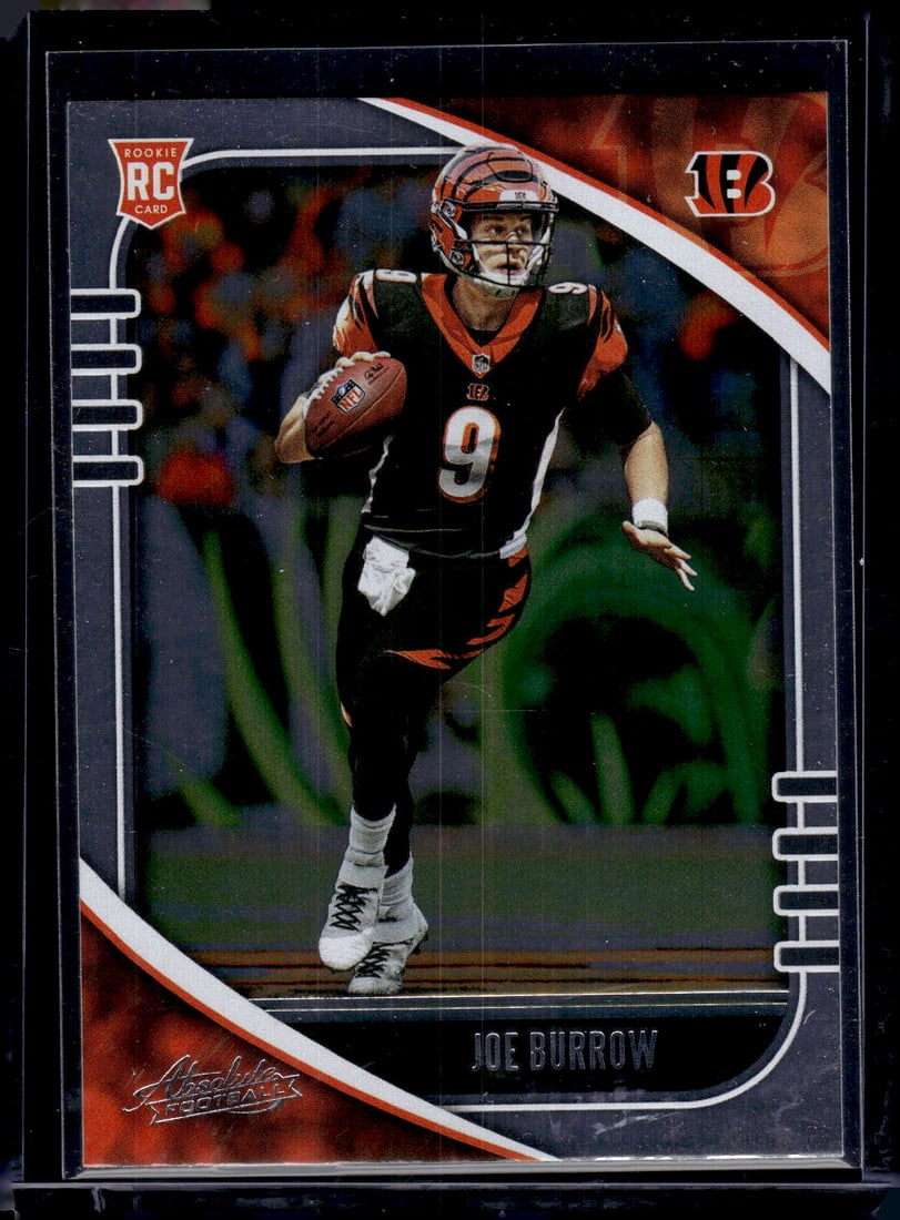 Joe Burrow Rookie Card 2020 Panini Absolute #158 Cincinnati Bengals: Panini Select, Prizm, Mosaic, Contenders, Zenith, Phoenix, Illusions, Absolute, Rookie NFL Sports Trading Cards, SP, SSP, Cards, Football Cards for Sale Near Me, Superbowl & Hall of Fame Player Cards,