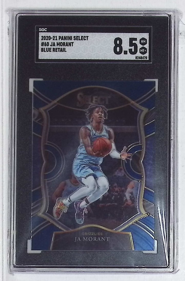 Ja Morant Blue Retail 2020-21 Select #60 SGC 8.5 Memphis Grizzlies: Panini Select, Prizm, Mosaic, Contenders, Revolution, Phoenix, NBA Hoops, Rookie NFL Sports Trading Cards, Silver, SP, SSP, Wave Prizms, Numbered Cards, Basketball sports Cards for Sale Near Me, NBA C