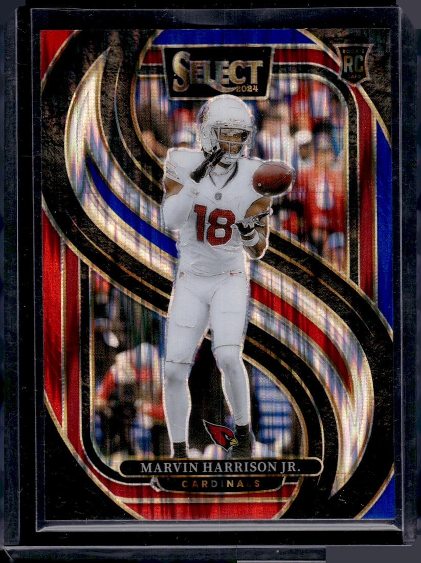 Marvin Harrison Jr. Rookie Card Red/Blue Shock Prizm 2024 Select #115 Arizona Cardinals: Panini Select, Prizm, Mosaic, Contenders, Zenith, Phoenix, Illusions, Absolute, Rookie NFL Sports Trading Cards, SP, SSP, Cards, Football Cards for Sale Near Me, Superbowl & Hall of Fame Player Cards,