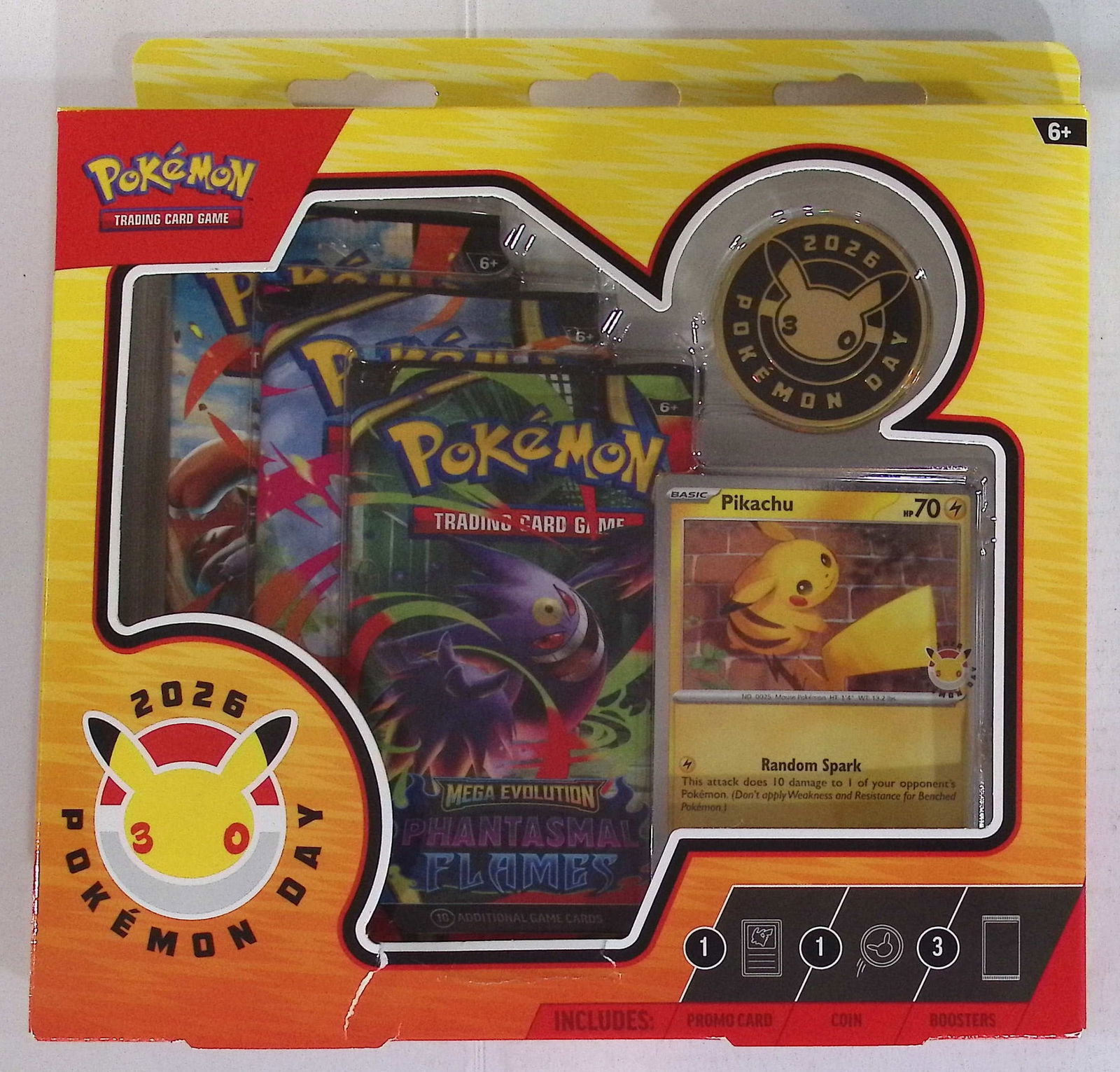 2026 POKEMON DAY Phantasmal Flames Collection Box w/1 Coin - 3 Booster Packs (1 of 2)