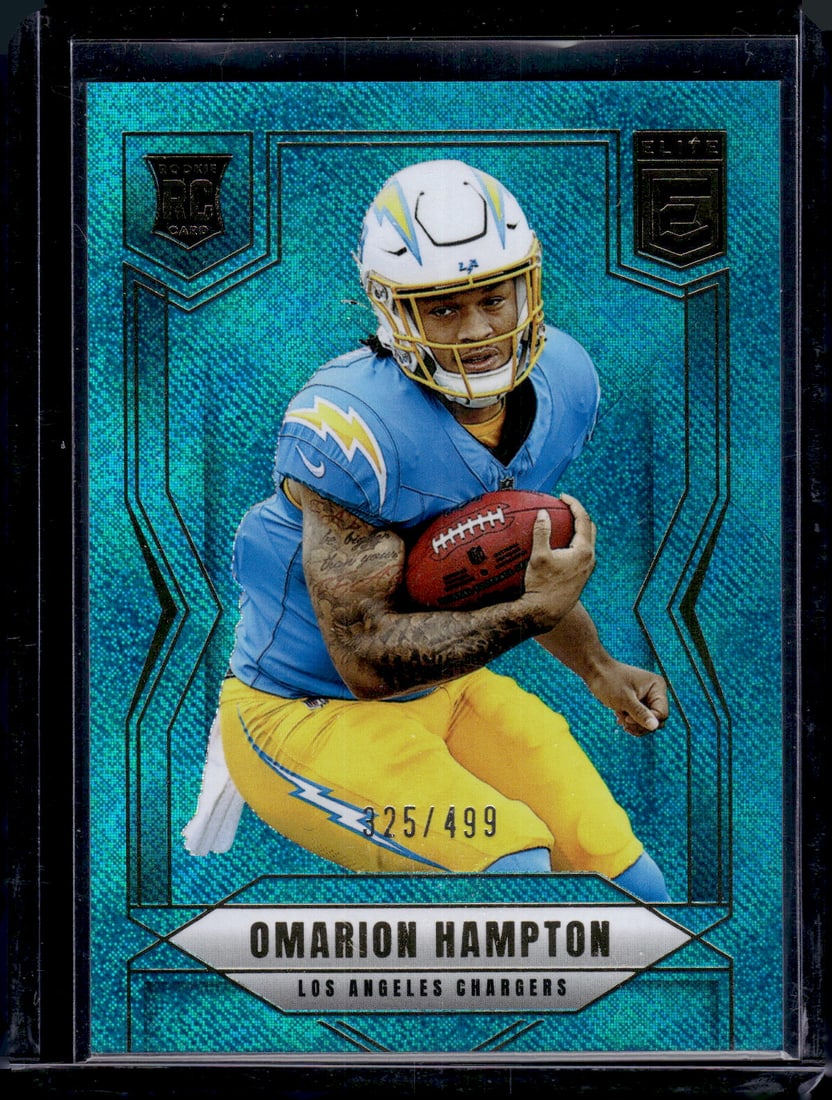 Omarion Hampton Rookie Card Teal Matrix /499 2025 Donruss Elite #132 Chargers: Donruss Optic Football NLF Trading & Sports Cards, Sports Cards for Sale Near Me, Valuable Memorabilia Auction Lots Sold On Line, SP, SSP
