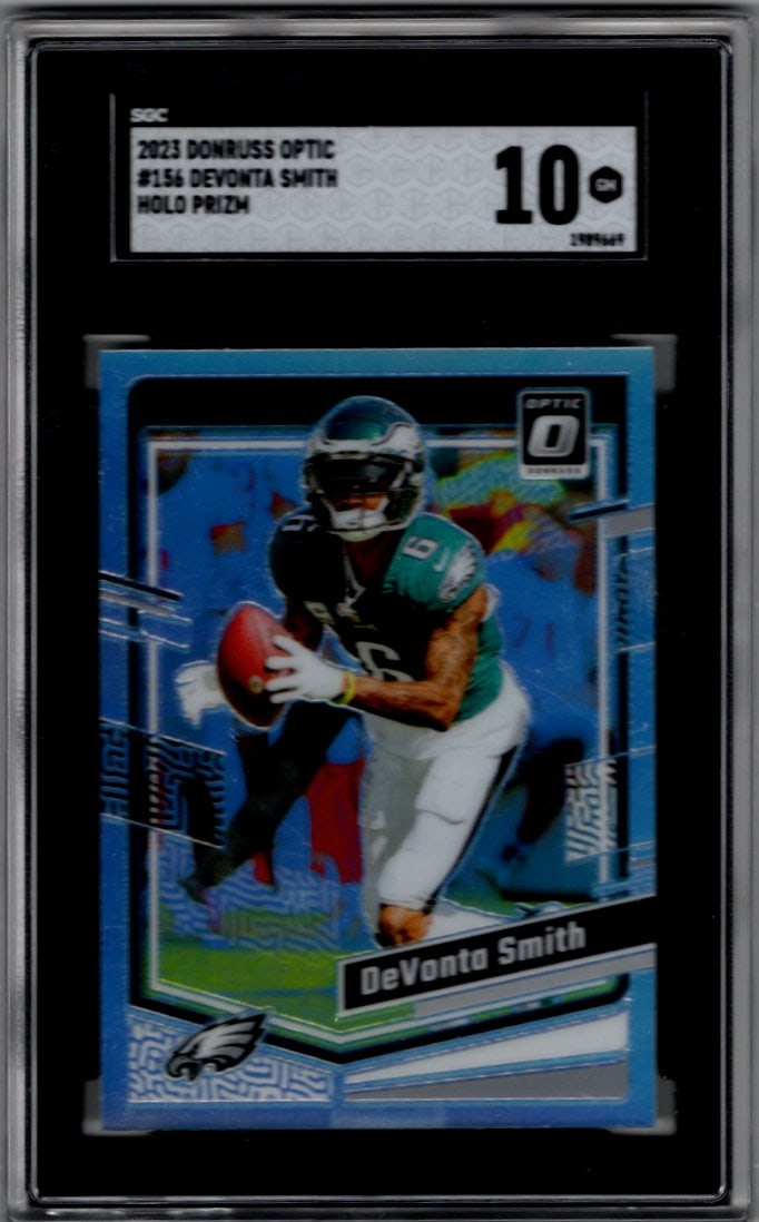 DeVonta Smith Holo Prizm 2023 Donruss Optic #156 SGC 10 Philadelphia Eagles (1 of 2)