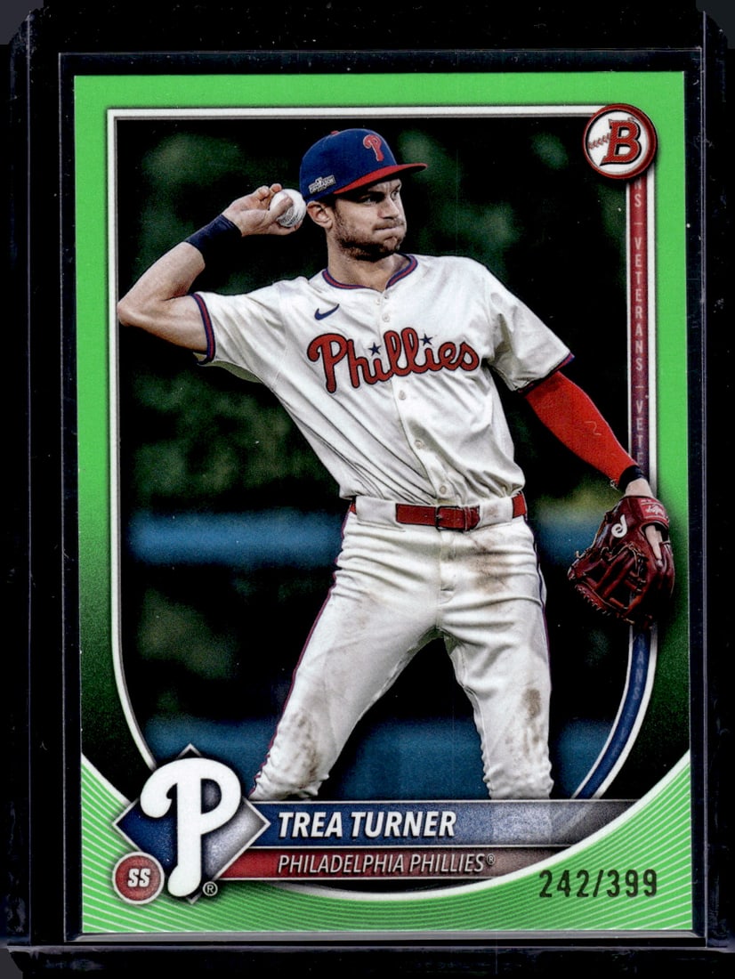 Trea Turner Neon Green /399 2025 Bowman #65 Philadelphia Phillies: Bowman Baseball MLB Trading & Sports Cards, Sports Cards for Sale Near Me, World Series & Hall of Fame Players, SP, SSP, Chrome, 1st Bowman, Auction Memorabilia Lots Sold On Line