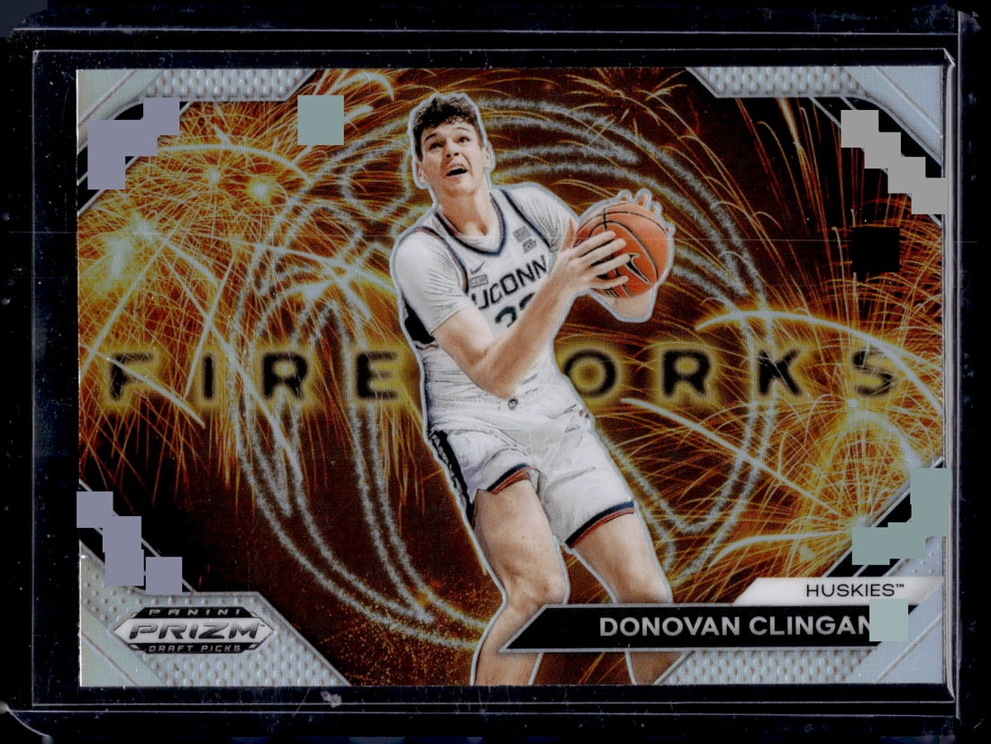 Donovan Clingan Rookie Card Fireworks Silver Prizm 2024 Prizm Draft Picks #14 UConn: Panini Select, Prizm, Mosaic, Contenders, Revolution, Phoenix, NBA Hoops, Rookie NFL Sports Trading Cards, Silver, SP, SSP, Wave Prizms, Numbered Cards, Basketball sports Cards for Sale Near Me, NBA C