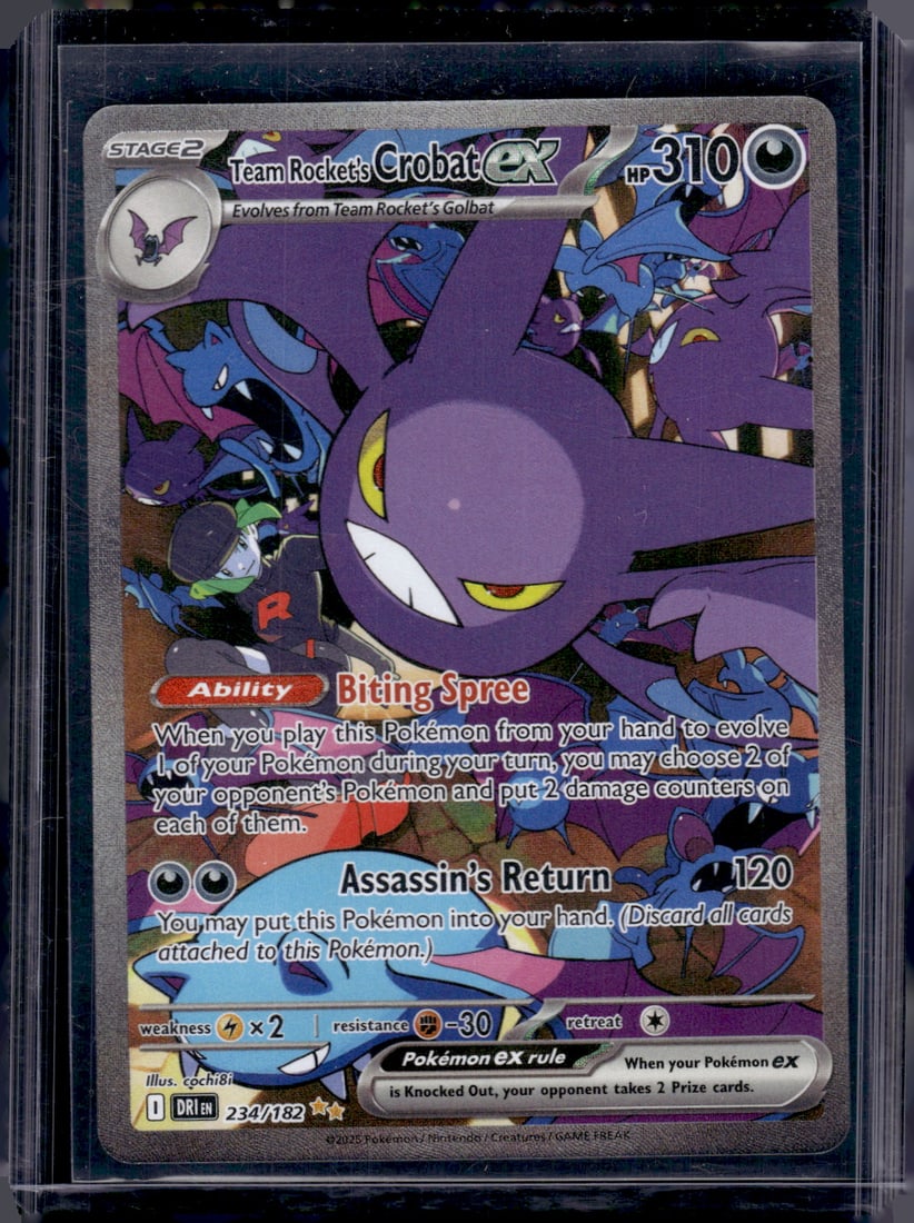 Pokemon Destined Rivals Team Rocket's Crobat Ex Special Illustration Rare #234: Pokemon Trading Card Game Cards, Charizard, Pikachu, Mewtwo, Reverse Holo, Holo Rare, Secret Rare Cards, Full Art Cards, Eevee, Ultra Rare Card, Illustration Rare, Special Illustration Rare SIR