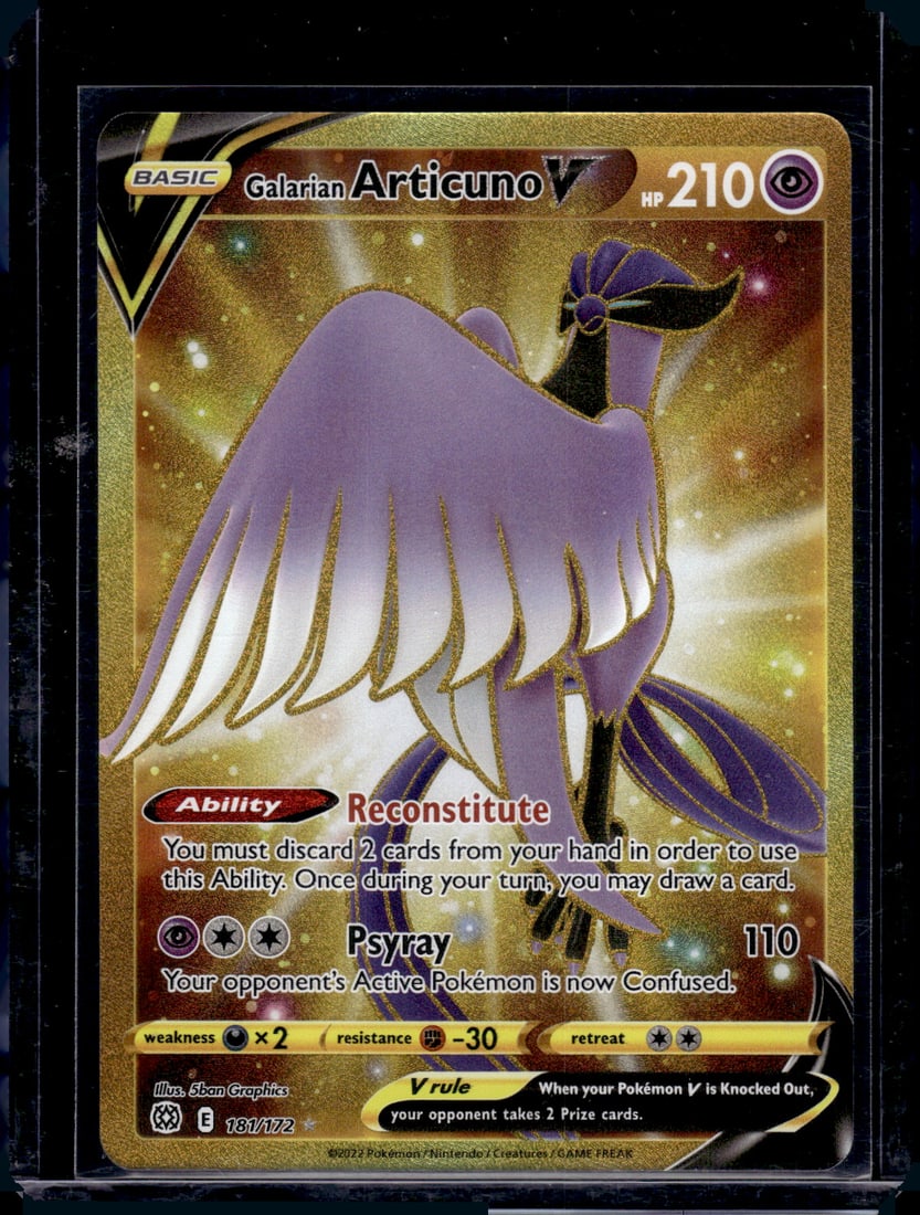 Pokemon Brillinat Stars Galarian Articuno V Secret Rare #181: Pokemon Trading Card Game Cards, Charizard, Pikachu, Mewtwo, Reverse Holo, Holo Rare, Secret Rare Cards, Full Art Cards, Eevee, Ultra Rare Card, Illustration Rare, Special Illustration Rare SIR