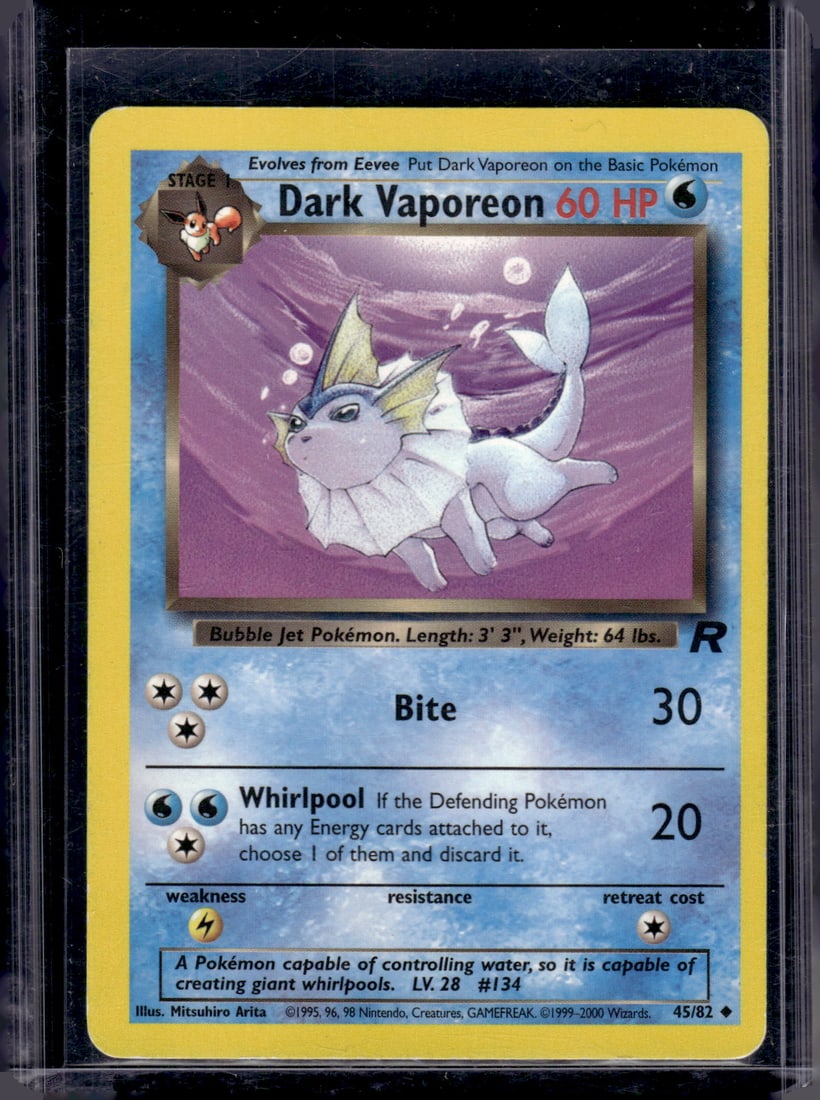 Pokemon Team Rocket Dark Vaporeon #45 MP: Pokemon Trading Card Game Cards, Charizard, Pikachu, Mewtwo, Reverse Holo, Holo Rare, Secret Rare Cards, Full Art Cards, Eevee, Ultra Rare Card, Illustration Rare, Special Illustration Rare SIR