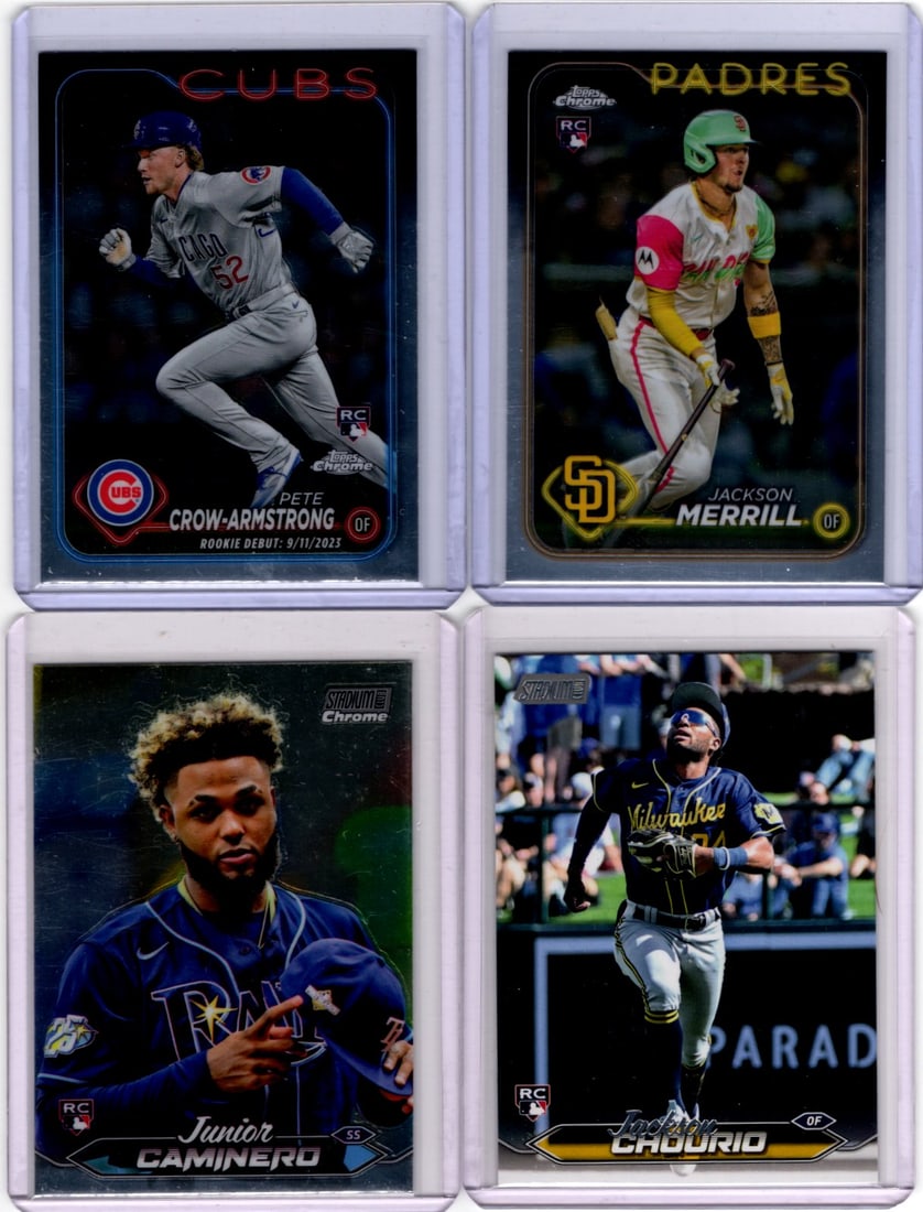 Lot of 4 MLB Rookie Cards. Crow-Armstrong, Merrill, Caminero, Chourio (1 of 2)