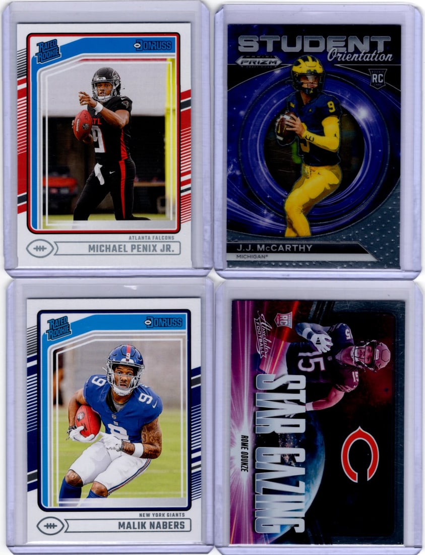 Lot of 4 NFL Rookie Cards. Penix Jr., McCarthy, Nabers, Odunze (1 of 2)