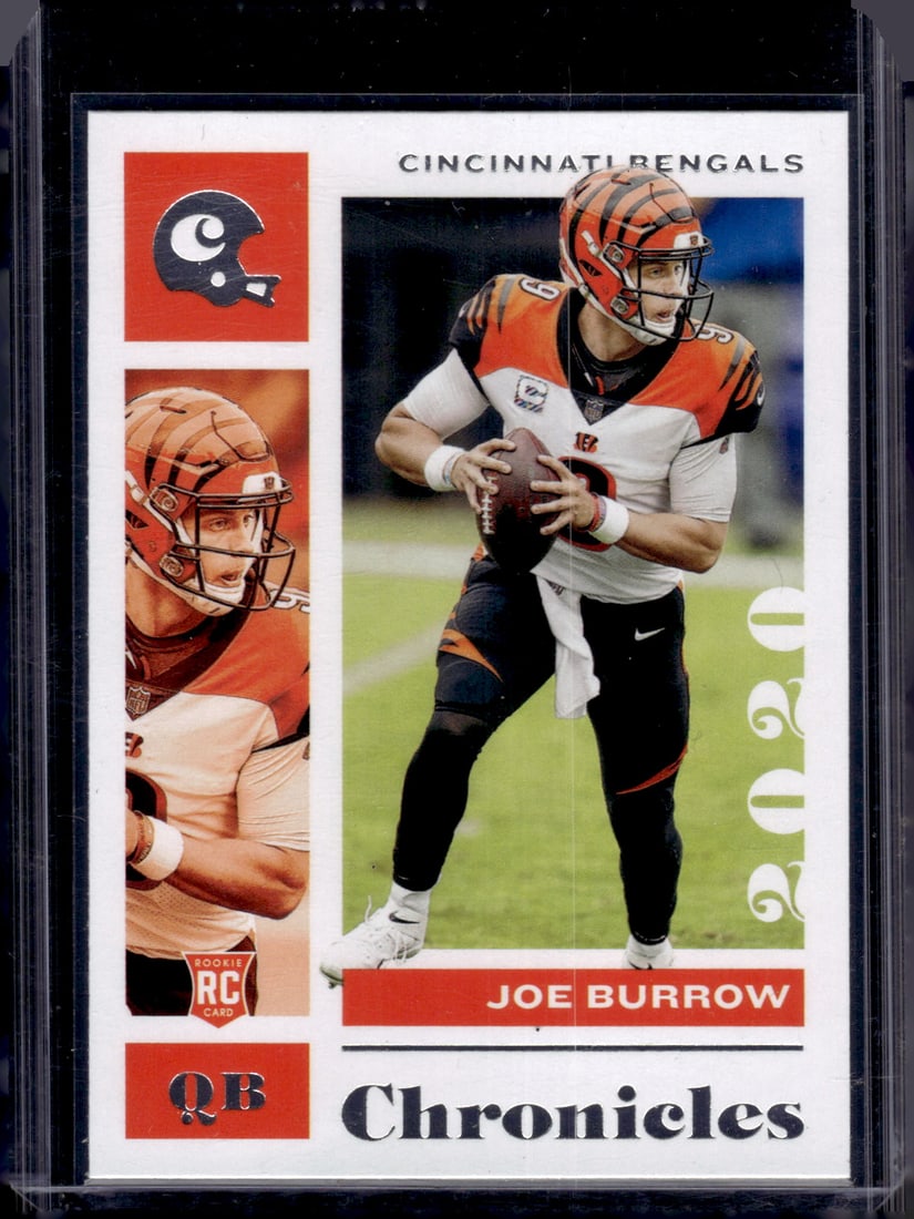 Joe Burrow Rookie Card 2020 Chronicles #19 Cincinnati Bengals: Panini Select, Prizm, Mosaic, Contenders, Zenith, Phoenix, Illusions, Absolute, Rookie NFL Sports Trading Cards, SP, SSP, Cards, Football Cards for Sale Near Me, Superbowl & Hall of Fame Player Cards,