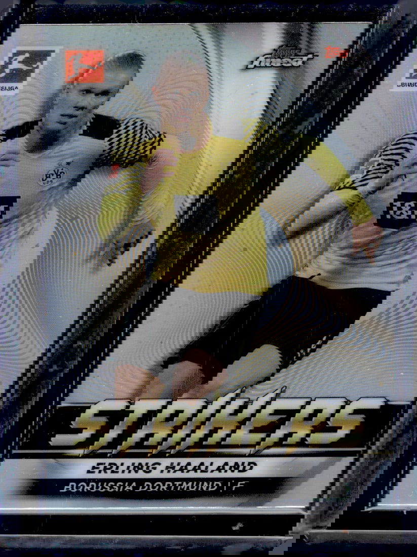 Erling Haaland Strikers Refractor 2022 Topps Finest #FS-EH: Topps Soccer Chrome, Refractor, X-Fractor, FIFA World Cup, Soccer Rookie FIFA Sports Trading Cards, Silver, SP, SSP, Wave Prizms, Numbered Cards, Soccer sports Cards for Sale Near Me, FIFA Championshi