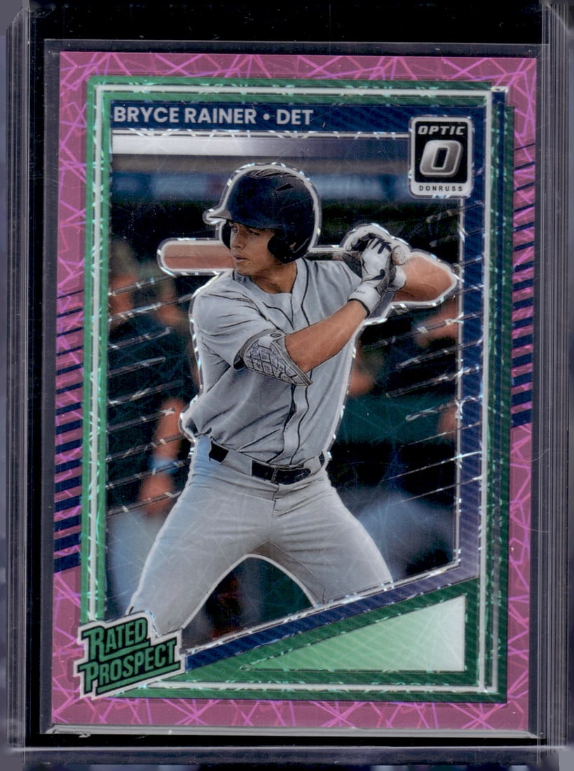 Bryce Rainer Rated Prospect Pink Velocity /79 2025 Donruss Optic #189 Detroit Tigers: Donruss Baseball MLB Trading & Sports Cards, Sports Cards for Sale Near Me, Prizm, Mosaic, Select, SP, SSP, Auction Memorabilia Lots for Sale On Line, World Series & Hall of Fame Players, Diamond King