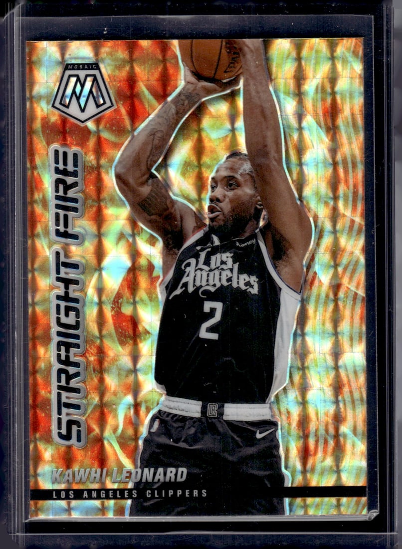 Kawhi Leonard Straight Fire Silver Mosaic Prizm 2020-21 Mosaic #15: Panini Select, Prizm, Mosaic, Contenders, Revolution, Phoenix, NBA Hoops, Rookie NFL Sports Trading Cards, Silver, SP, SSP, Wave Prizms, Numbered Cards, Basketball sports Cards for Sale Near Me, NBA C