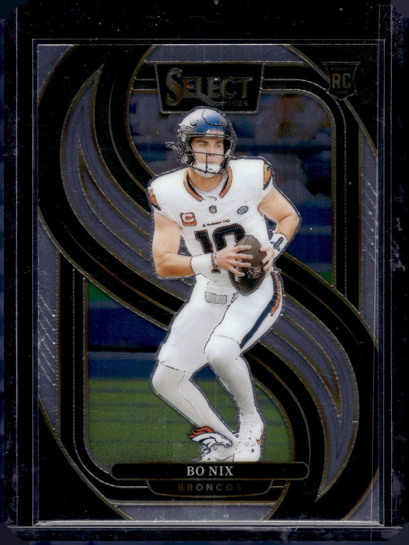Bo Nix Rookie Card Premier Level 2024 Select #117 Denver Broncos: Panini Select, Prizm, Mosaic, Contenders, Zenith, Phoenix, Illusions, Absolute, Rookie NFL Sports Trading Cards, SP, SSP, Cards, Football Cards for Sale Near Me, Superbowl & Hall of Fame Player