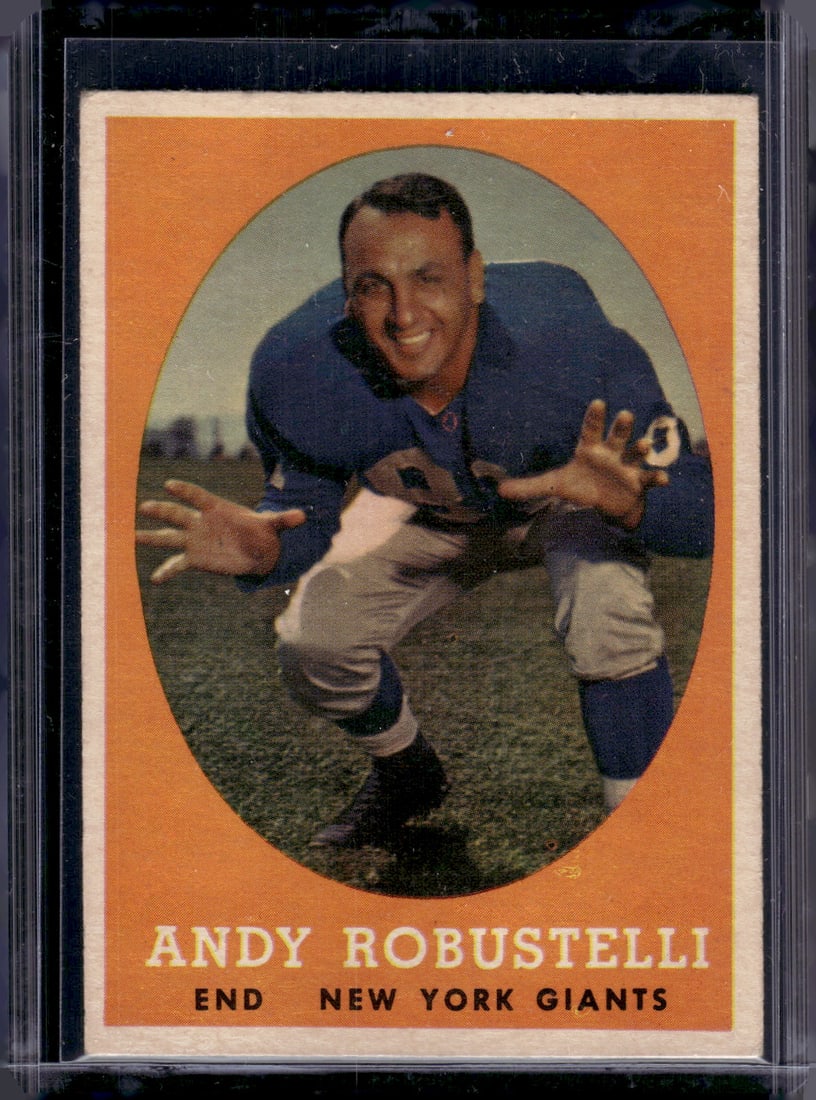 Andy Robustelli 1958 Topps #15 New York Giants Vintage Football Card: Topps Football NFL Trading Sports Cards, Sports Cards for Sale Near Me, Super Bowl & Hall of Fame Player Cards, Resurgence, Composite, SP, SSP, Valuable Auction Memorabilia Lots For Sale On Line