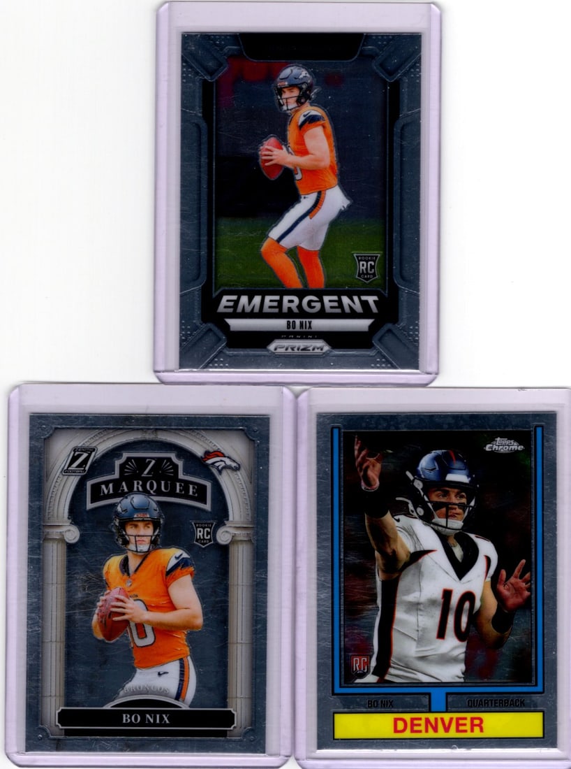 Lot of 3 Bo Nix Rookie Cards. All Different, See Pictures. Denver Broncos (1 of 2)