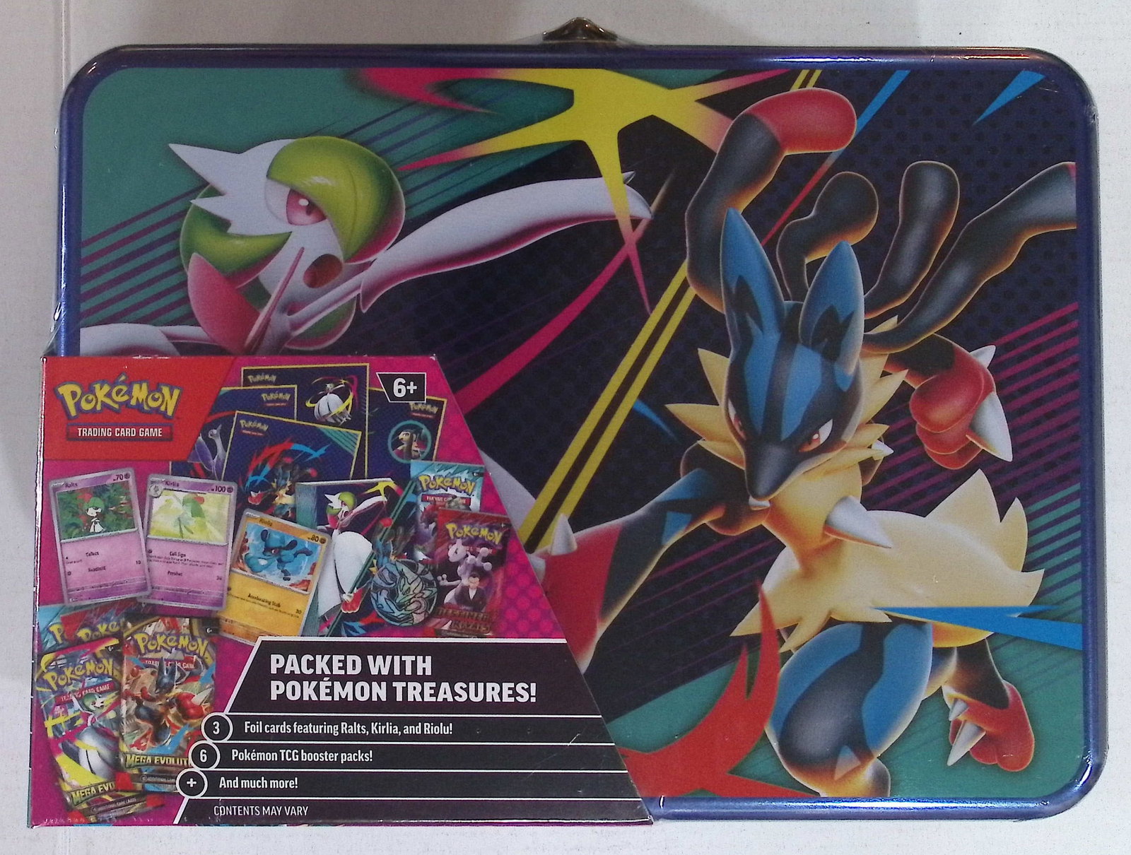 2025 Pokemon Mega Evolutions Treasure Chest Lunch Box Tin: 6 Booster Packs: Pokemon Trading Card Game Cards, Charizard, Pikachu, Mewto, EX, Referse Holo, Holo Rare Cards, Secret Rare Cards, Full Art Cards, Evee, 3 Stars Ultra Rare Cards, Double Rare, Illustration Rare, Specia