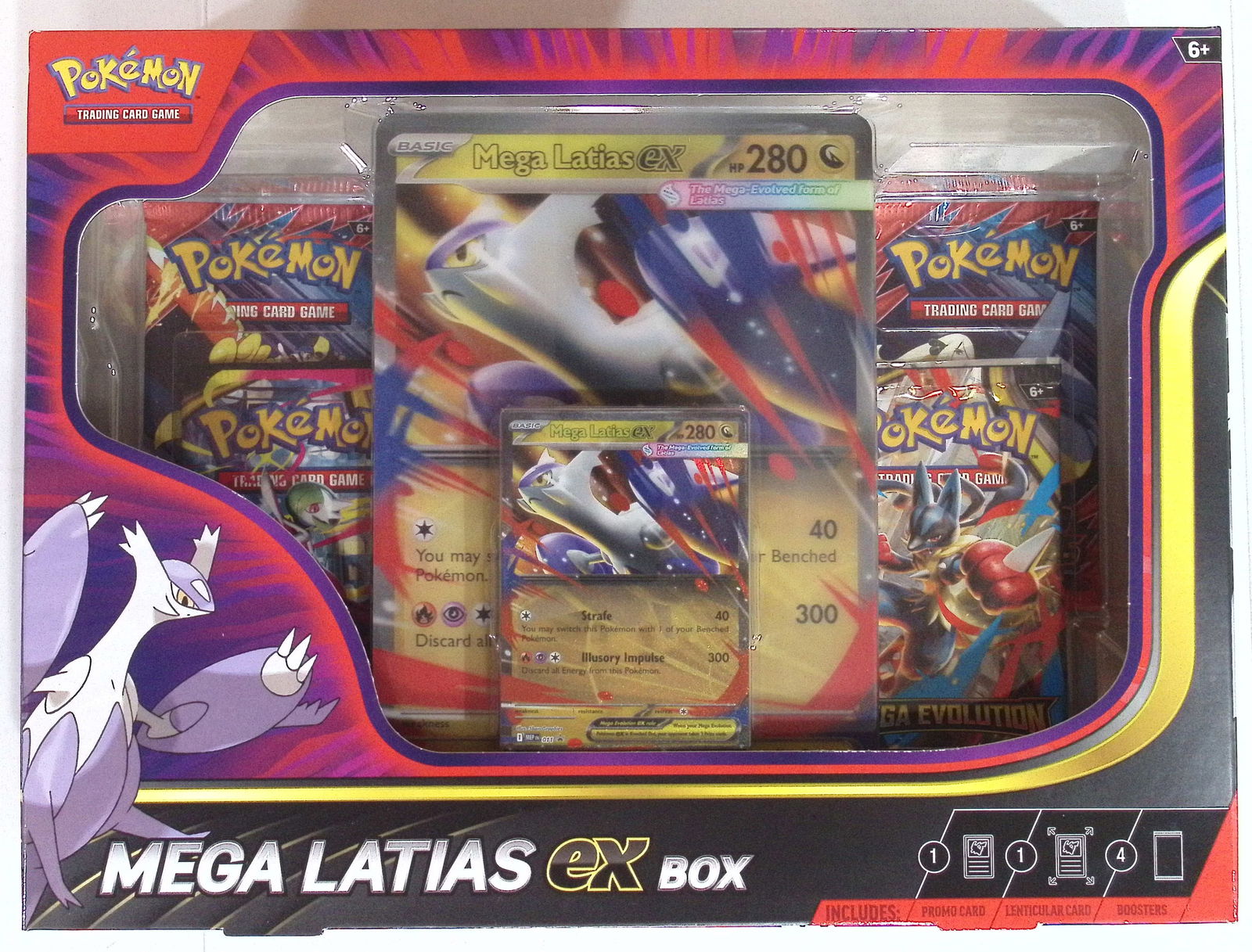 Pokemon Mega Latias ex Box - 4 Booster Packs, 1 Foil Mega Latias ex promo Card 1 Oversize Card: Pokemon Trading Card Game Cards, Charizard, Pikachu, Mewto, EX, Referse Holo, Holo Rare Cards, Secret Rare Cards, Full Art Cards, Evee, 3 Stars Ultra Rare Cards, Double Rare, Illustration Rare, Specia