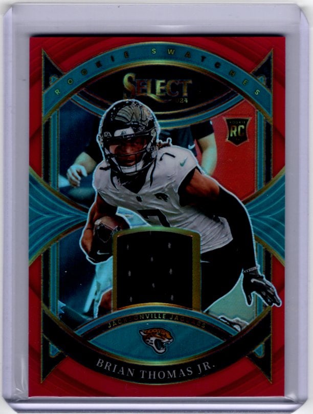 Brian Thomas Jr. Rookie Red Prizm Patch 2024 Select #RS-BTJ Jacksonville Jaguars: Panini Select, Prizm, Mosaic, Contenders, Zenith, Phoenix, Illusions, Absolute, Rookie NFL Sports Trading Cards, SP, SSP, Cards, Football Cards for Sale Near Me, Superbowl & Hall of Fame Player Cards,