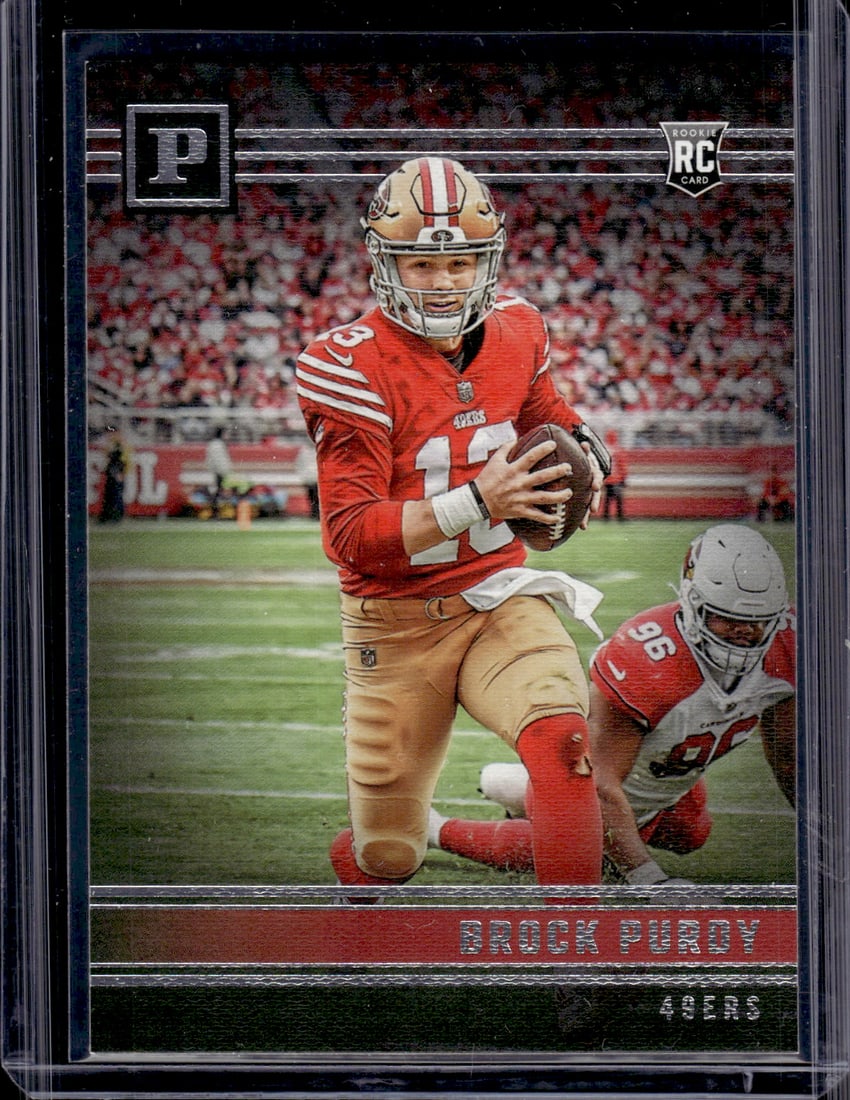 Brock Purdy Rookie Card 2022 Chronicles Panini #PA-19 San Francisco 49ers: Panini Select, Prizm, Mosaic, Contenders, Zenith, Phoenix, Illusions, Absolute, Rookie NFL Sports Trading Cards, SP, SSP, Cards, Football Cards for Sale Near Me, Superbowl & Hall of Fame Player Cards,