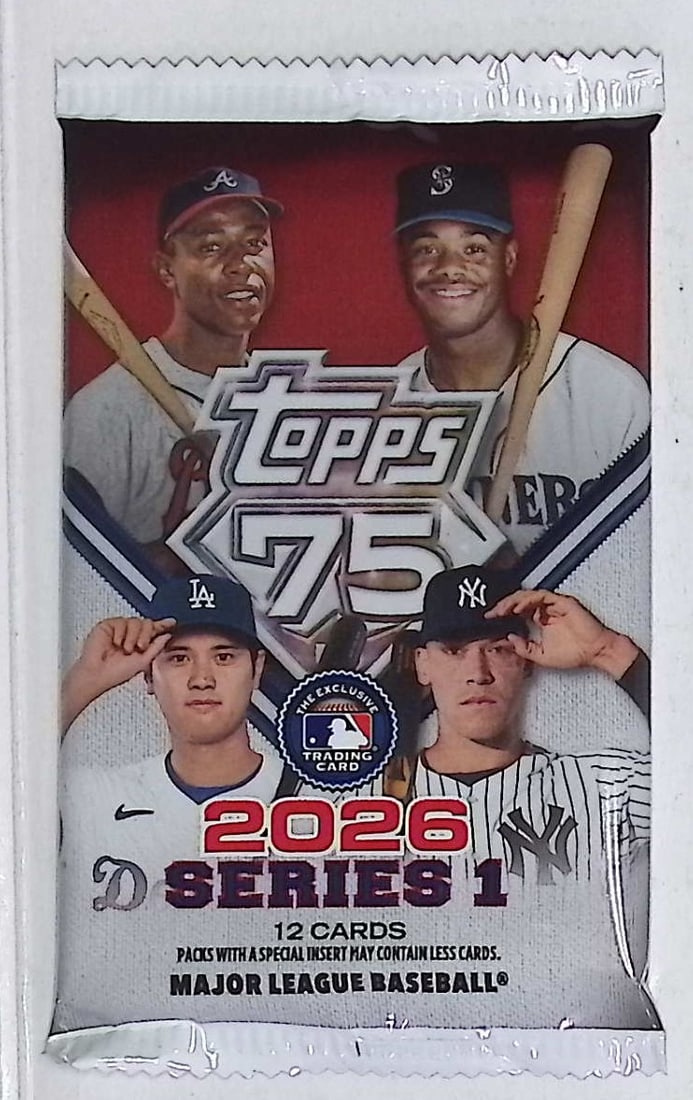 2026 Topps Series 1 Baseball 75th Anniversary Blaster Box Pack: Factory Sealed Topps Baseball MLB Trading & Sports Cards, Rookie Cards in this set are James Wood, Dylan Crews, Speckled, SP, SSP, Variations, Autographs, Chrome, Refractors, 1976 Topps, Sports Cards