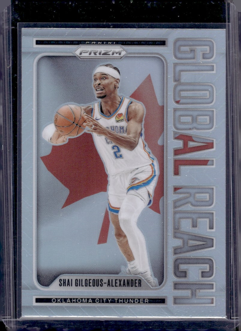 Shai Gilgeous-Alexander Global Reach Silver Prizm 2024-25 Prizm #6 OKC Thunder: Panini Select, Prizm, Mosaic, Contenders, Revolution, Phoenix, NBA Hoops, Rookie NFL Sports Trading Cards, Silver, SP, SSP, Wave Prizms, Numbered Cards, Basketball sports Cards for Sale Near Me, NBA C