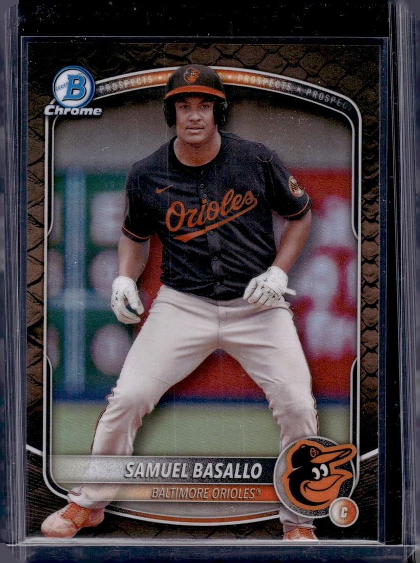 Samuel Basallo Prospects Reptilian Refractor 2025 Bowman Chrome #BCP-109 Orioles: Bowman Baseball MLB Trading & Sports Cards, Sports Cards for Sale Near Me, World Series & Hall of Fame Players, SP, SSP, Chrome, 1st Bowman, Auction Memorabilia Lots Sold On Line