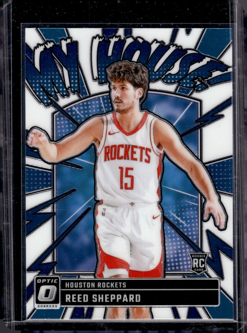 Reed Sheppard Rookie Card My House 2024-25 Donruss Optic #18 Houston Rockets: Panini Select, Prizm, Mosaic, Contenders, Revolution, Phoenix, NBA Hoops, Rookie NFL Sports Trading Cards, Silver, SP, SSP, Wave Prizms, Numbered Cards, Basketball sports Cards for Sale Near Me, NBA C