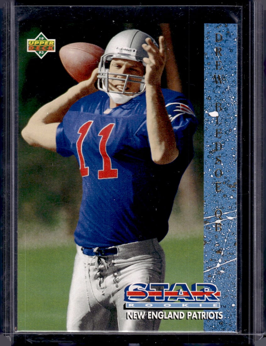 Drew Bledsoe Rookie Card 1993 Upper Deck #11 New England Patriots: Upper Deck Football NFL Trading Cards, Old Sports Cards for Sale Near Me, Hall of Fame & Super Bowl Player Cards, Auction Memorabilia Lots for Sale on Line