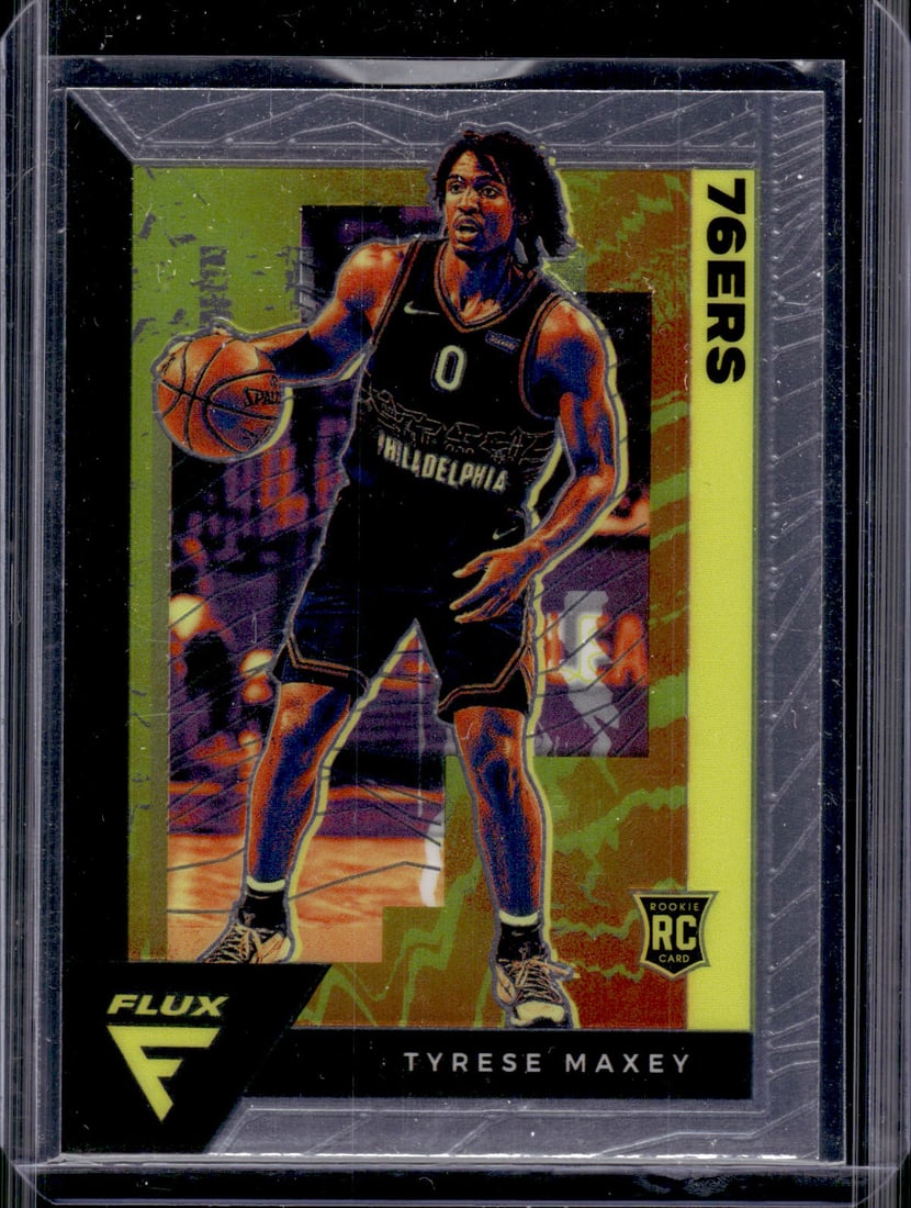 Tyrese Maxey Rookie Card 2020-21 Panini Flux #208 Philadelphia 76ers: Panini Select, Prizm, Mosaic, Contenders, Revolution, Phoenix, NBA Hoops, Rookie NFL Sports Trading Cards, Silver, SP, SSP, Wave Prizms, Numbered Cards, Basketball sports Cards for Sale Near Me, NBA C