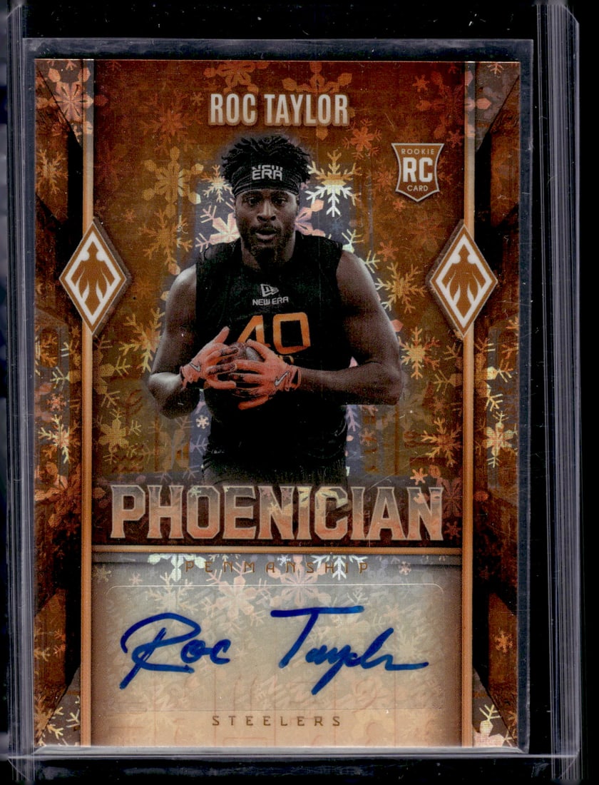 Roc Taylor Rookie Auto /149 2025 Panini Phoenix #PHP-RTR Pittsburgh Steelers: Panini Select, Prizm, Mosaic, Contenders, Zenith, Phoenix, Illusions, Absolute, Rookie NFL Sports Trading Cards, SP, SSP, Cards, Football Cards for Sale Near Me, Superbowl & Hall of Fame Player Cards,