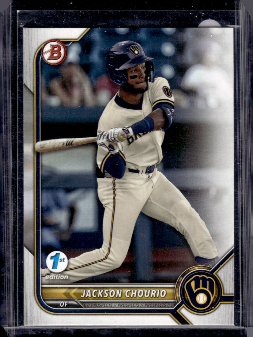Jackson Chourio 1st Edition Prospects 2022 Bowman Draft #BD-115 Milwaukee Brewers: Bowman Baseball MLB Trading & Sports Cards, Sports Cards for Sale Near Me, World Series & Hall of Fame Players, SP, SSP, Chrome, 1st Bowman, Auction Memorabilia Lots Sold On Line