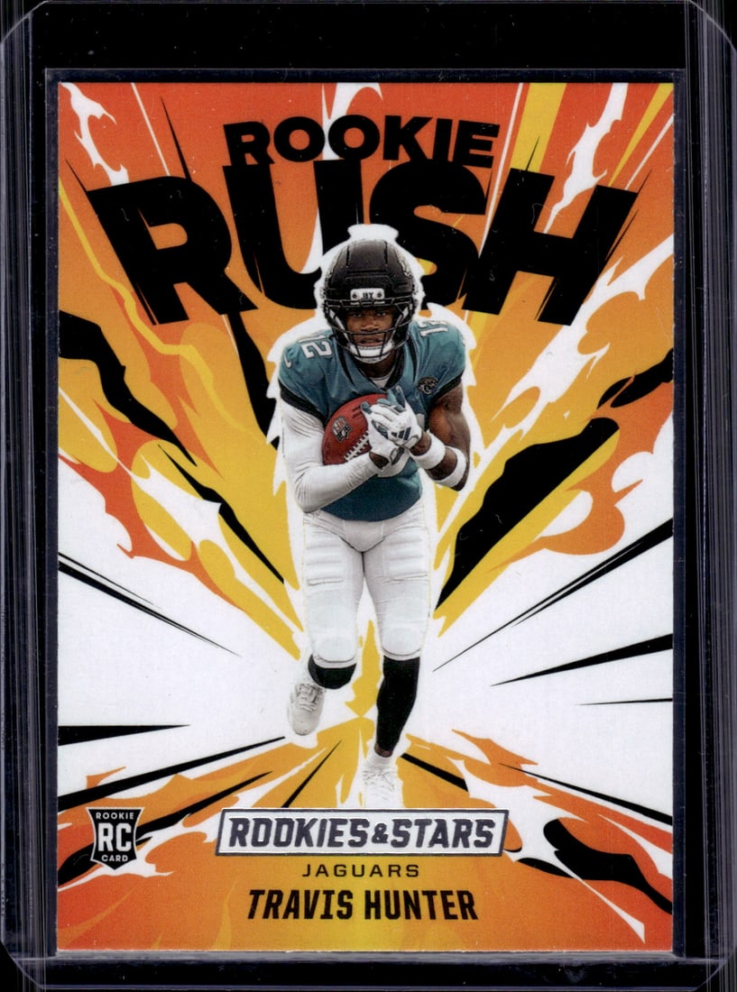 Travis Hunter Rookie Rush 2025 Rookies & Stars #10 Jaguars: Panini Select, Prizm, Mosaic, Contenders, Zenith, Phoenix, Illusions, Absolute, Rookie NFL Sports Trading Cards, SP, SSP, Cards, Football Cards for Sale Near Me, Superbowl & Hall of Fame Player Cards,