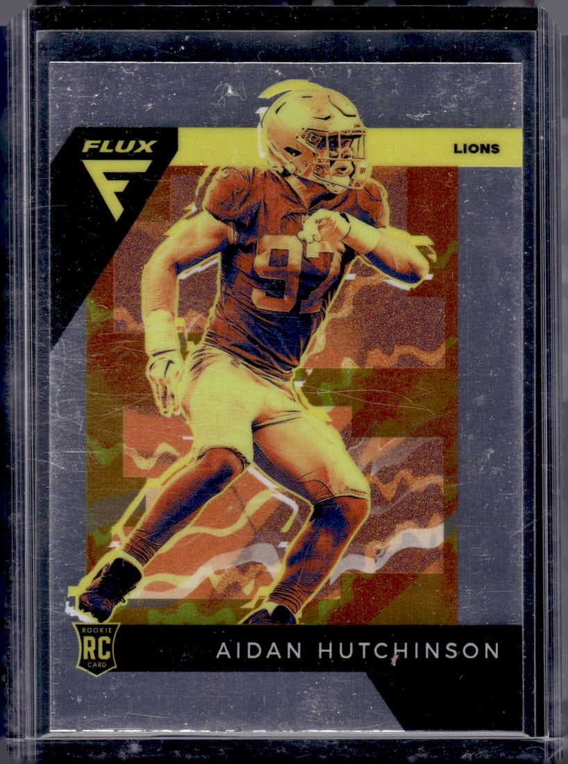 Aidan Hutchinson Rookie Card 2022 Chronicles Flux #FX-10 Detroit Lions: Panini Select, Prizm, Mosaic, Contenders, Zenith, Phoenix, Illusions, Absolute, Rookie NFL Sports Trading Cards, SP, SSP, Cards, Football Cards for Sale Near Me, Superbowl & Hall of Fame Player Cards,