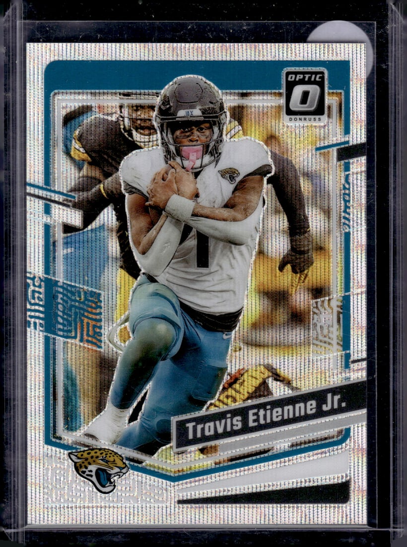 Travis Etienne Jr. Wave Prizm /300 2023 Donruss Optic #86 Jacksonville Jaguars: Panini Select, Prizm, Mosaic, Contenders, Zenith, Phoenix, Illusions, Absolute, Rookie NFL Sports Trading Cards, SP, SSP, Cards, Football Cards for Sale Near Me, Superbowl & Hall of Fame Player Cards,