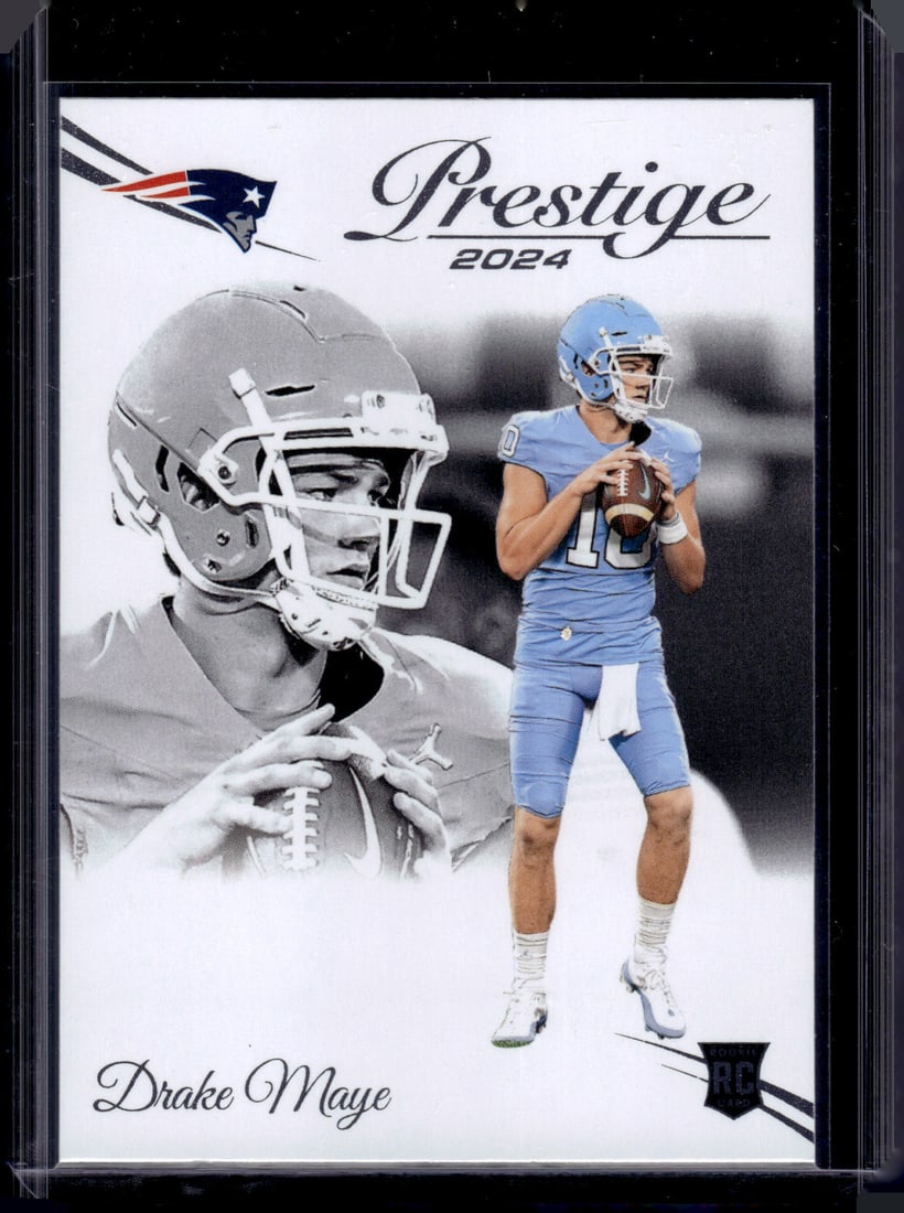 Drake Maye Rookie Card 2024 Panini Prestige #304 New England Patriots: Panini Select, Prizm, Mosaic, Contenders, Zenith, Phoenix, Illusions, Absolute, Rookie NFL Sports Trading Cards, SP, SSP, Cards, Football Cards for Sale Near Me, Superbowl & Hall of Fame Player Cards,