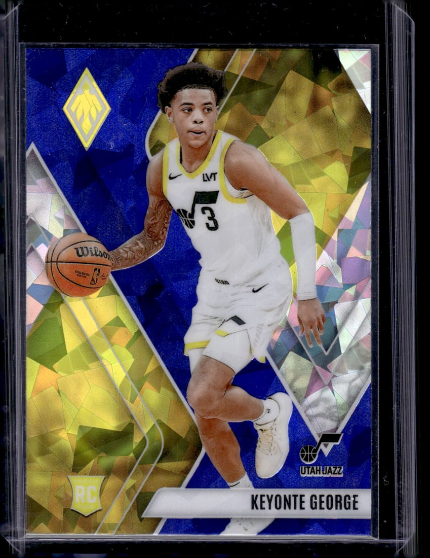 Keyonte George Rookie Card Blue Ice 2023-24 Panini Phoenix #296 Utah Jazz: Panini Select, Prizm, Mosaic, Contenders, Revolution, Phoenix, NBA Hoops, Rookie NFL Sports Trading Cards, Silver, SP, SSP, Wave Prizms, Numbered Cards, Basketball sports Cards for Sale Near Me, NBA C