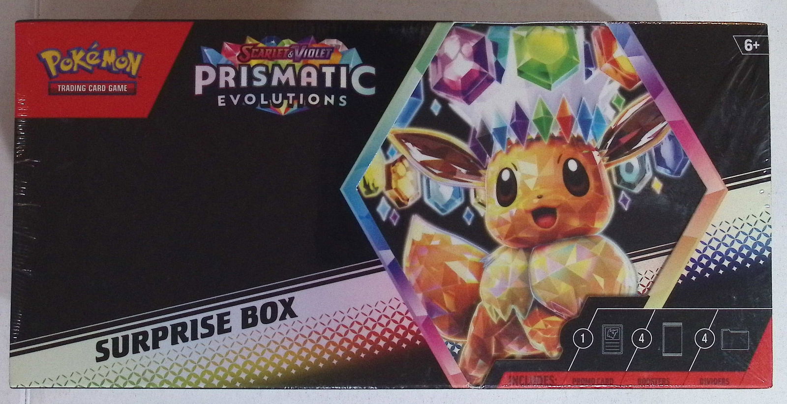 Pokemon Scarlet & Violet Prismatic Evolutions Surprise Box: 1 Foil Promo Card & 4 Booster Packs (1 of 2)