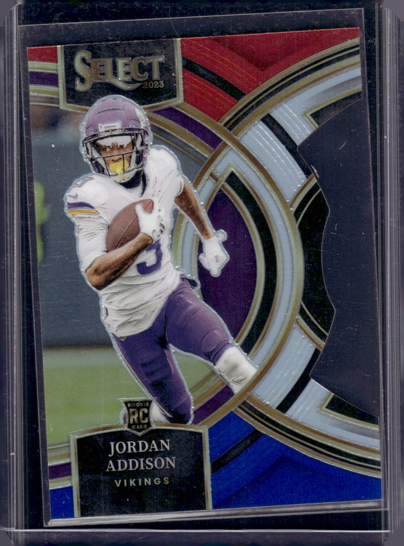 Jordan Addison Rookie Card Red/Blue Prizm Die Cut 2023 Select #194 Minnesota Vikings (1 of 2)