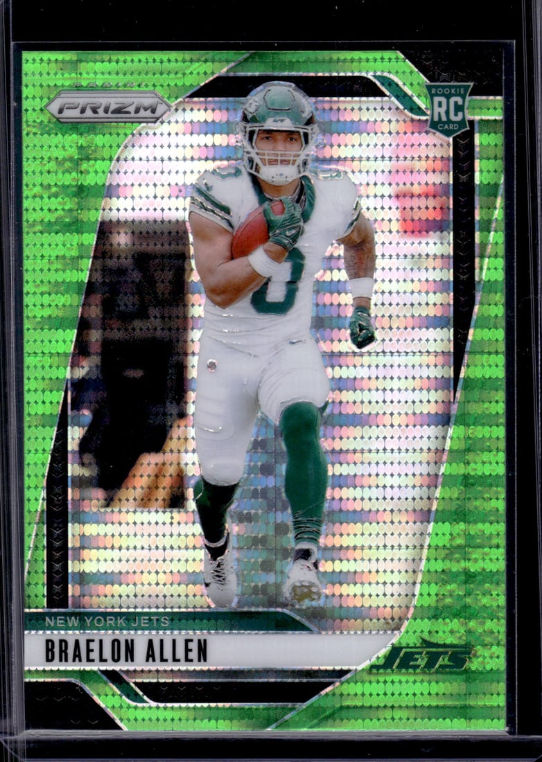 Braelon Allen Rookie Card Green Pulsar Prizm 2024 Panini Prizm #311 New York Jets: Panini Select, Prizm, Mosaic, Contenders, Zenith, Phoenix, Illusions, Absolute, Rookie NFL Sports Trading Cards, SP, SSP, Cards, Football Cards for Sale Near Me, Superbowl & Hall of Fame Player Cards,