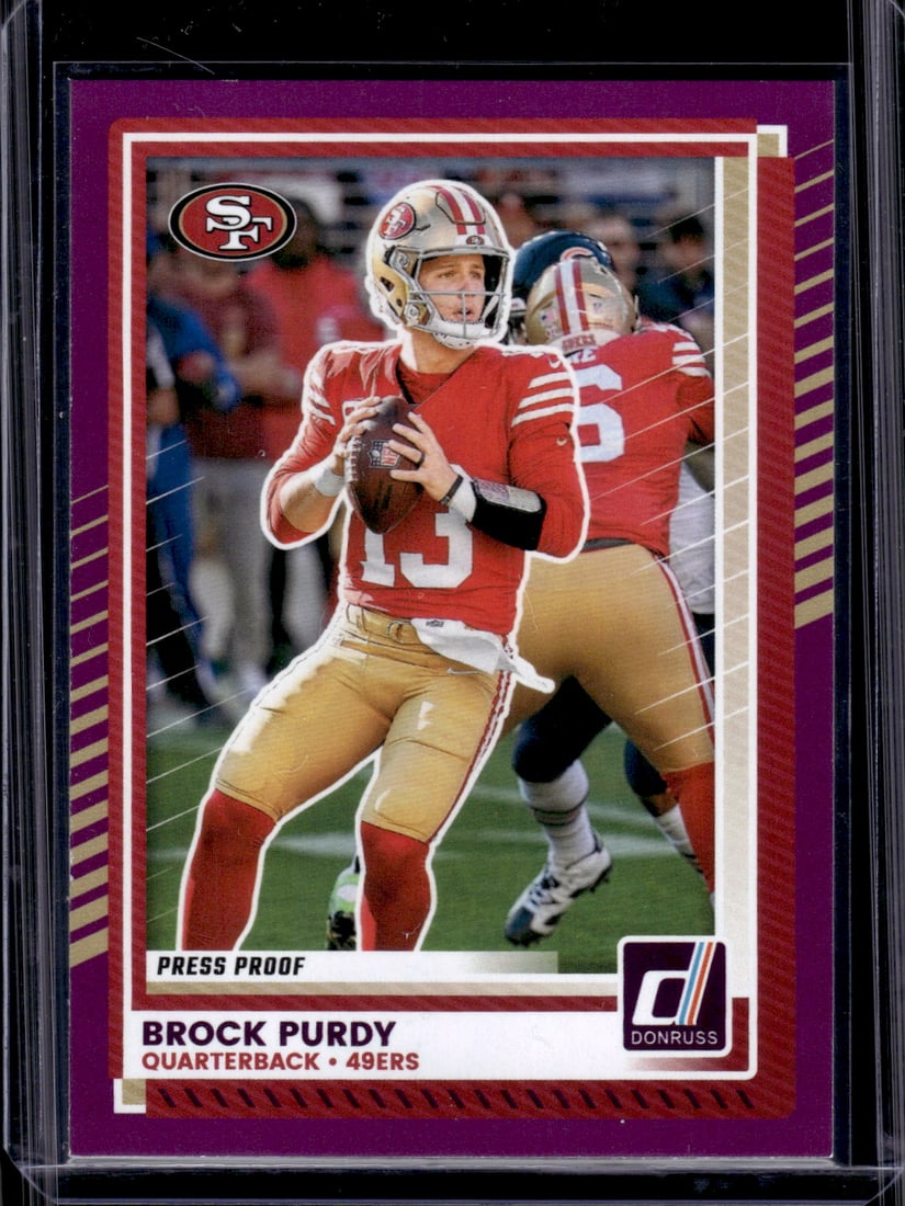 Brock Purdy Purple Press Proof 2025 Donruss #46 San Francisco 49ers: Panini Select, Prizm, Mosaic, Contenders, Zenith, Phoenix, Illusions, Absolute, Rookie NFL Sports Trading Cards, SP, SSP, Cards, Football Cards for Sale Near Me, Superbowl & Hall of Fame Player Cards,