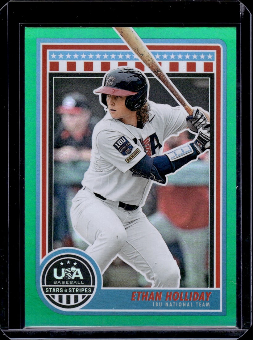 Ethan Holliday Green Foil 2025 USA Baseball Stars & Stripes #67: Panini Baseball MLB Trading & Sports Cards, Sports Cards for Sale Near Me, Prizm, Mosaic, Select, SP, SSP, Auction Memorabilia Lots for Sale On Line, World Series & Hall of Fame Players